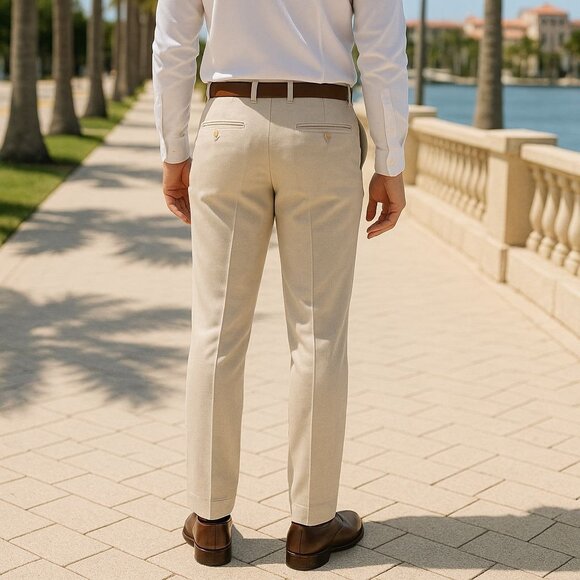 Perry Ellis 36x29 Portfolio Trouser Linen Pants Lightweight Mens Slacks Cream - Picture 4 of 14